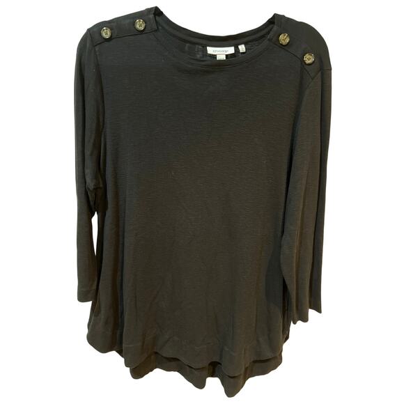 Chico’s Black Long Sleeve Tunic Top Women’s Size 3 Button Detail Stretchy Blouse - Picture 1 of 6